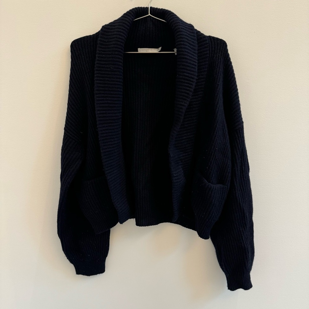 Vince Black Ribbed Open-Front Sweater